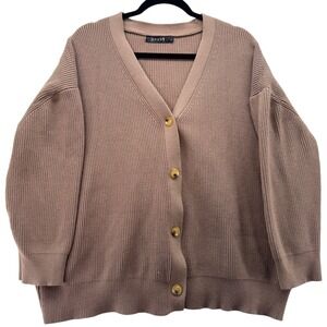 Efan Oversized Knit‎ Cardigan Women's L Taupe Button Front Sweater Top Cozy